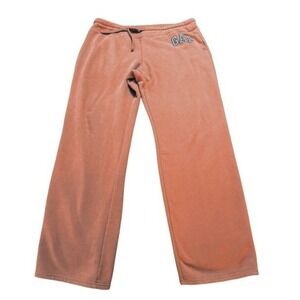 Gap Womens‎ Fleece Wide Leg Sweatpants Dusty Rose Pink Logo Large Oversized